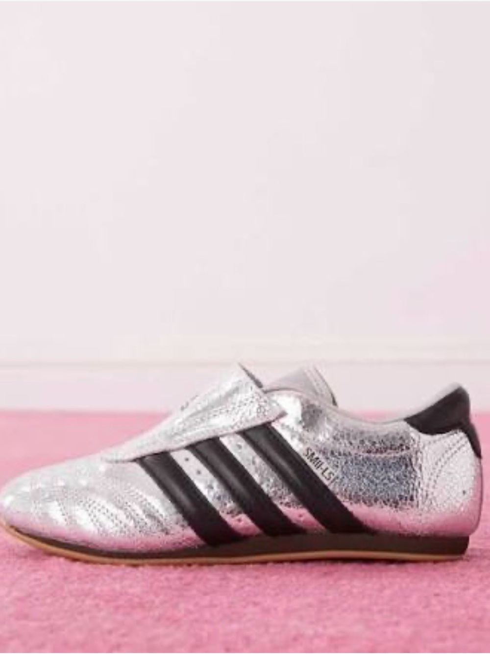 Adidas Taekwondo Women’s Silver Athletic Sneakers with Black Stripes
